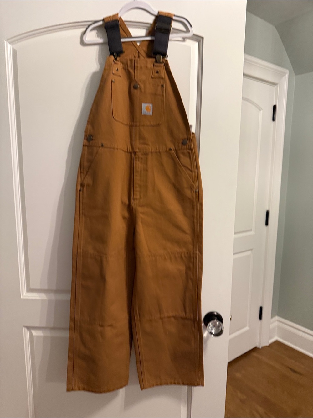Carhartt Tan Canvas Bib Overalls with Black Straps